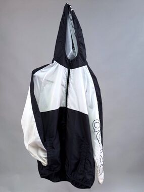 Adidas Windbreaker Jacket Womens S/M Youth 16 Black White Hooded Full Zip